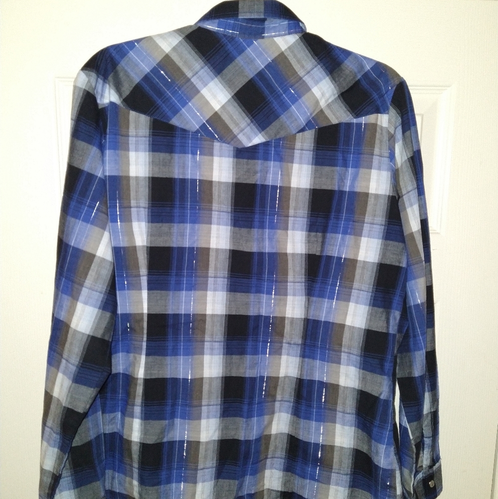 Roper Western Pearl Snap Long Sleeve Shirt Men's Large Benson Butterfield Rodeo - Picture 5 of 7
